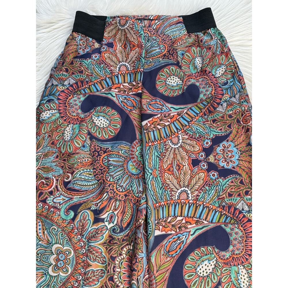 Zara Orange and Navy Paisley Wide Leg Pants - Picture 3 of 6